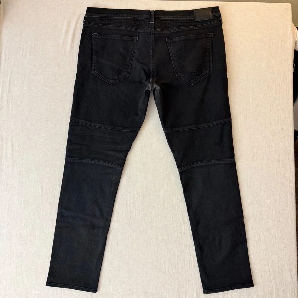 True Religion Geno Jeans Mens 42 Black Moto Biker Relaxed Slim Fit Stretch USA